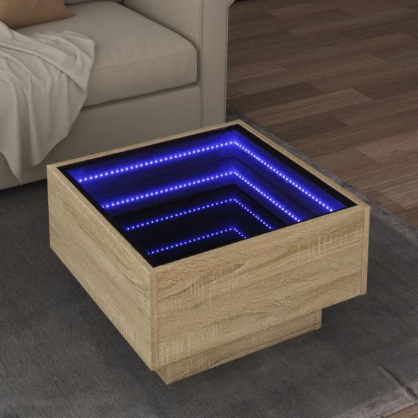 ARDEBO.de - LED-Couchtisch Sonoma Eiche 50x50x30 cm Holzwerkstoff