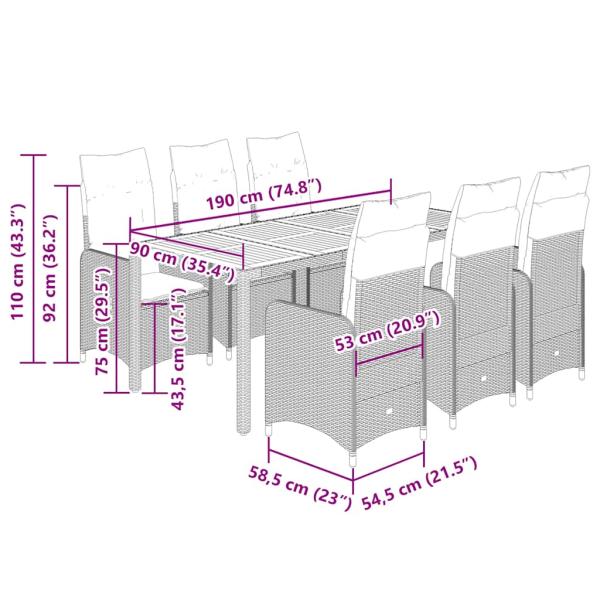 9-tlg. Garten-Bistro-Set mit Kissen Schwarz Poly Rattan