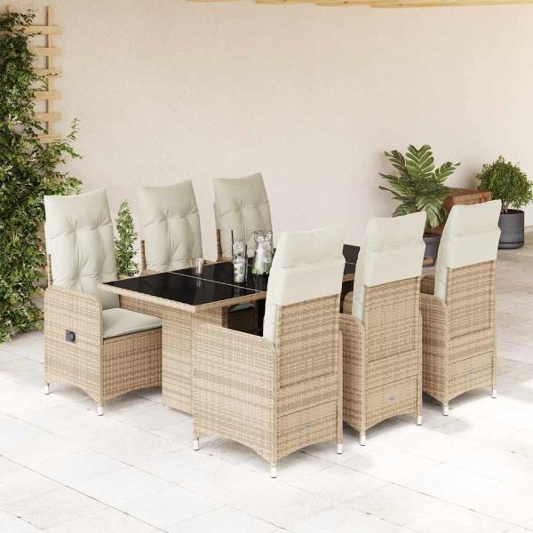 ARDEBO.de - 7-tlg. Garten-Bistro-Set mit Kissen Beige Poly Rattan