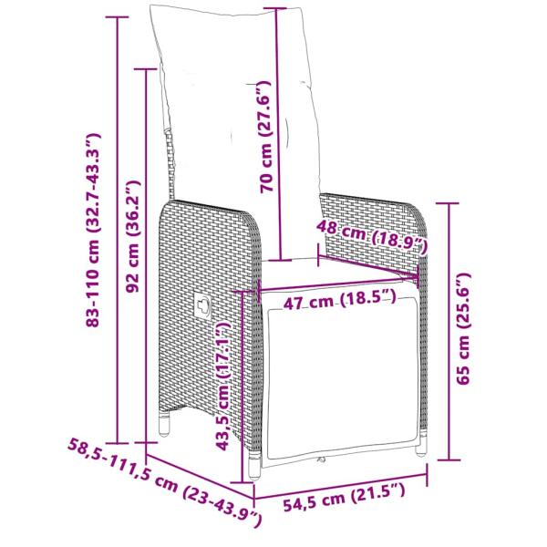 3-tlg. Garten-Bistro-Set mit Kissen Grau Poly Rattan