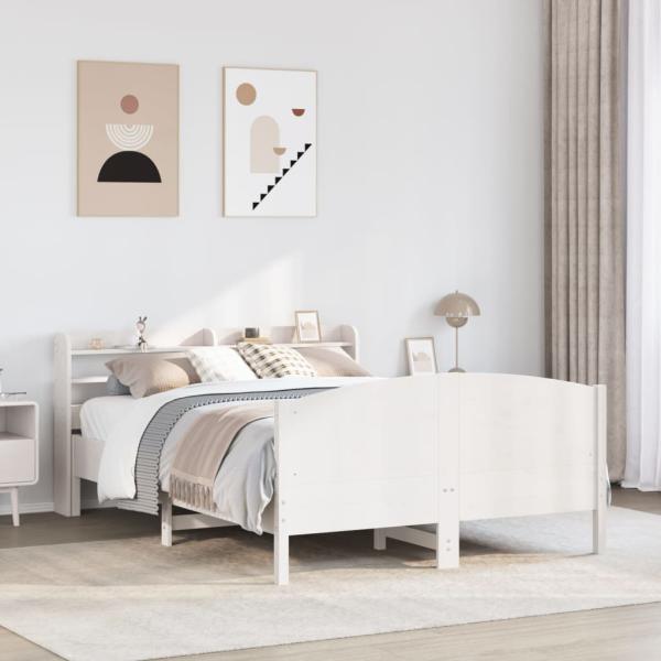 ARDEBO.de - Massivholzbett ohne Matratze Weiß 140x190 cm Kiefernholz