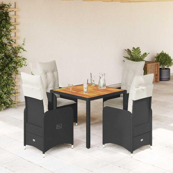ARDEBO.de - 5-tlg. Garten-Bistro-Set mit Kissen Schwarz Poly Rattan