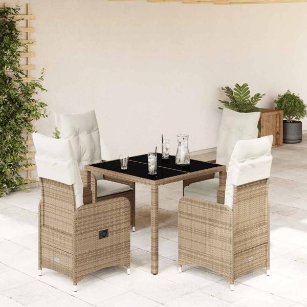 ARDEBO.de - 5-tlg. Garten-Bistro-Set mit Kissen Beige Poly Rattan