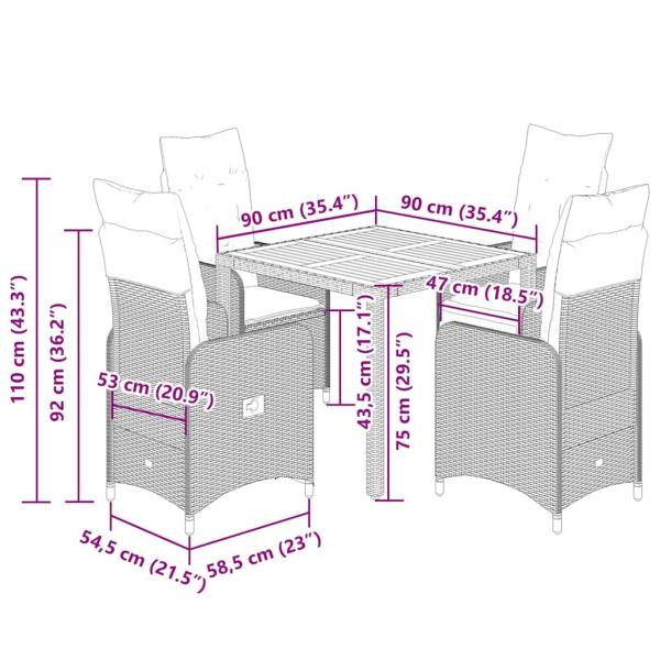5-tlg. Garten-Bistro-Set mit Kissen Beige Poly Rattan