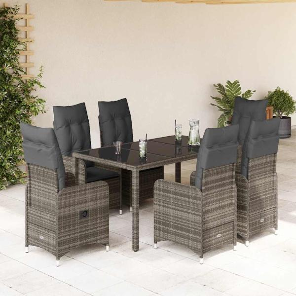 ARDEBO.de - 5-tlg. Garten-Bistro-Set mit Kissen Grau Poly Rattan