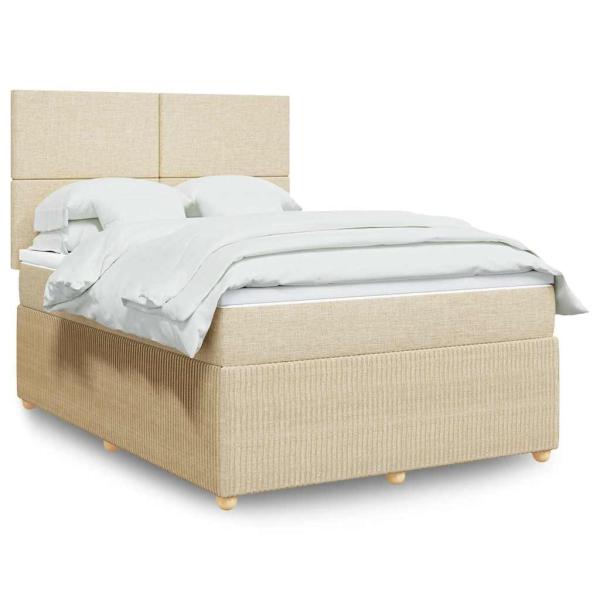 ARDEBO.de - Boxspringbett mit Matratze Creme 140x200 cm Stoff