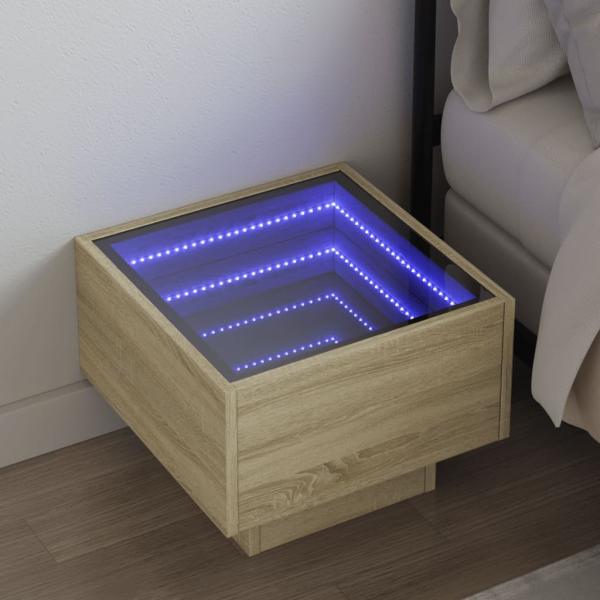 ARDEBO.de - Nachttisch mit Infinity-LED Sonoma-Eiche 40x40x30 cm