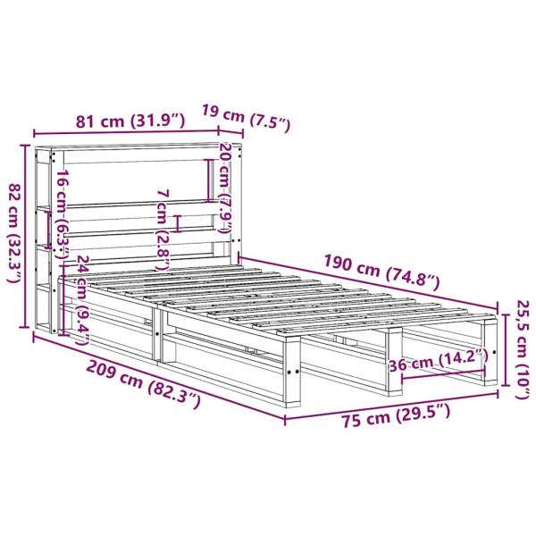Massivholzbett ohne Matratze Wachsbraun 75x190 cm Kiefernholz