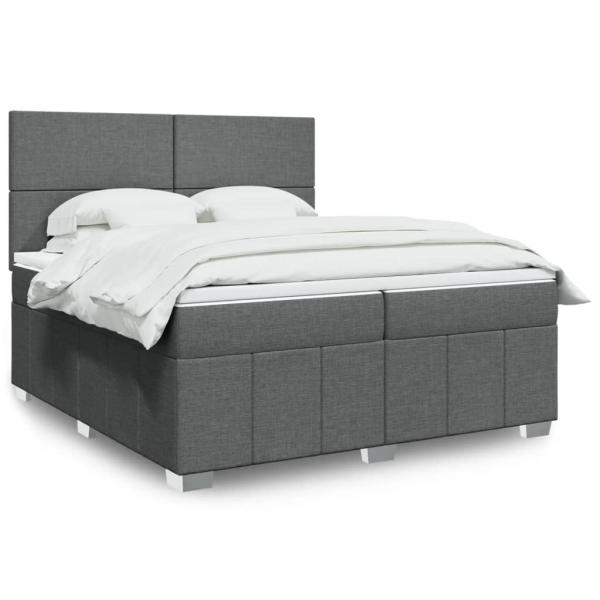 ARDEBO.de - Boxspringbett mit Matratze Dunkelgrau 200x200 cm Stoff