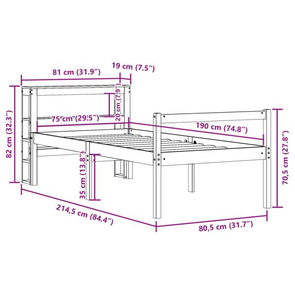 Bettgestell mit Kopfteil ohne Matratze Wachsbraun 75x190 cm