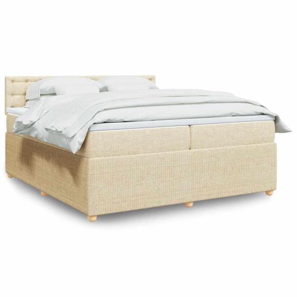 ARDEBO.de - Boxspringbett mit Matratze Creme 200x200 cm Stoff