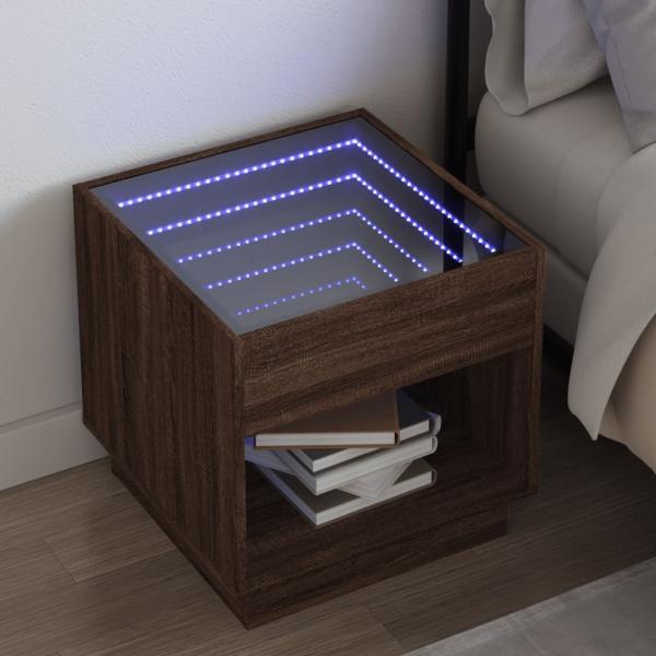 ARDEBO.de - Nachttisch mit Infinity-LED Braun Eichen-Optik 50x50x50 cm