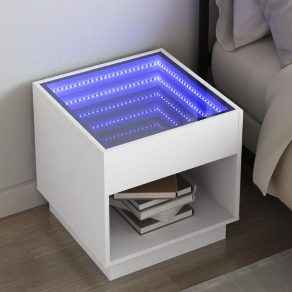 ARDEBO.de - Nachttisch mit Infinity-LED Weiß 50x50x50 cm