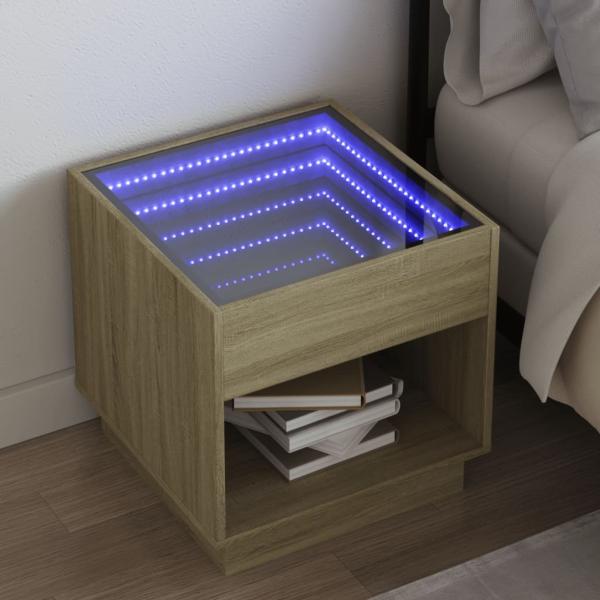 ARDEBO.de - Nachttisch mit Infinity-LED Sonoma-Eiche 50x50x50 cm