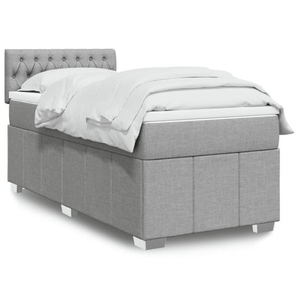 ARDEBO.de - Boxspringbett mit Matratze Hellgrau 100x200 cm Stoff