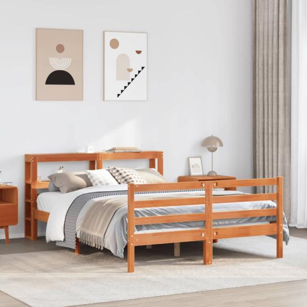 ARDEBO.de - Massivholzbett ohne Matratze Wachsbraun 140x190 cm Kiefernholz