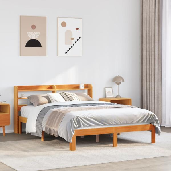 ARDEBO.de - Massivholzbett ohne Matratze Wachsbraun 135x190 cm Kiefernholz