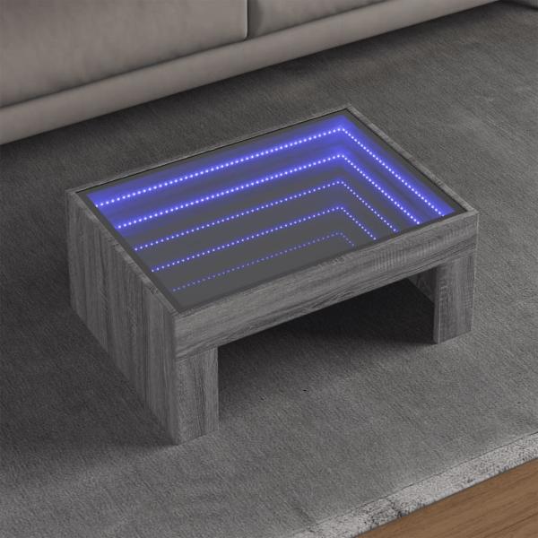 ARDEBO.de - Couchtisch mit Infinity-LED Grau Sonoma 70x50x30 cm