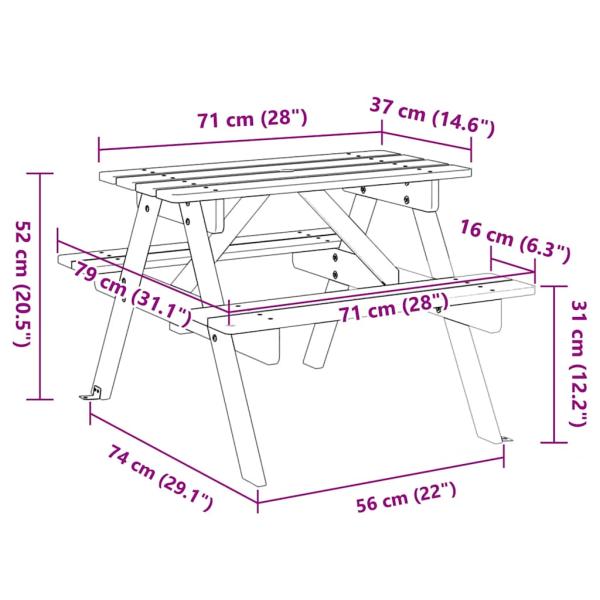 ARDEBO.de - Picknicktisch für 4 Kinder mit Schirmloch Massivholz Tanne
