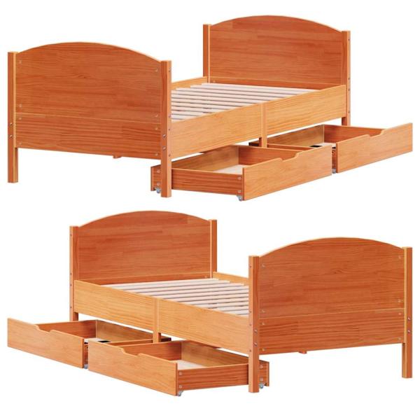 Massivholzbett ohne Matratze Wachsbraun 90x190 cm Kiefernholz