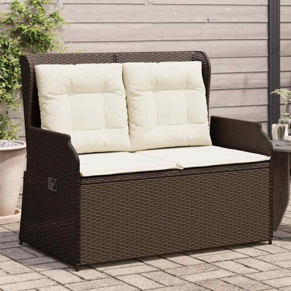 ARDEBO.de - Gartenbank Verstellbar mit Kissen Braun Poly Rattan