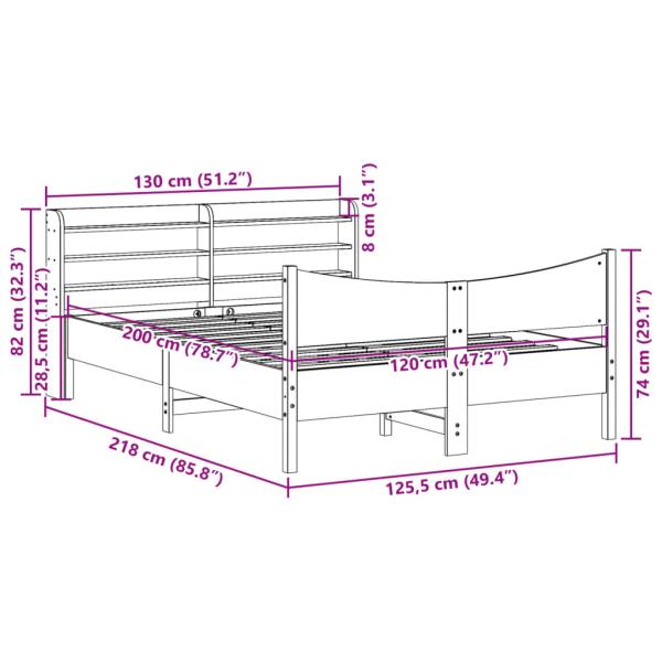 Massivholzbett mit Kopfteil 120x200 cm Kiefer