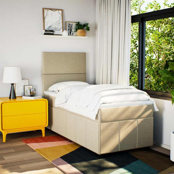 Boxspringbett mit Matratze Creme 90x190 cm Stoff