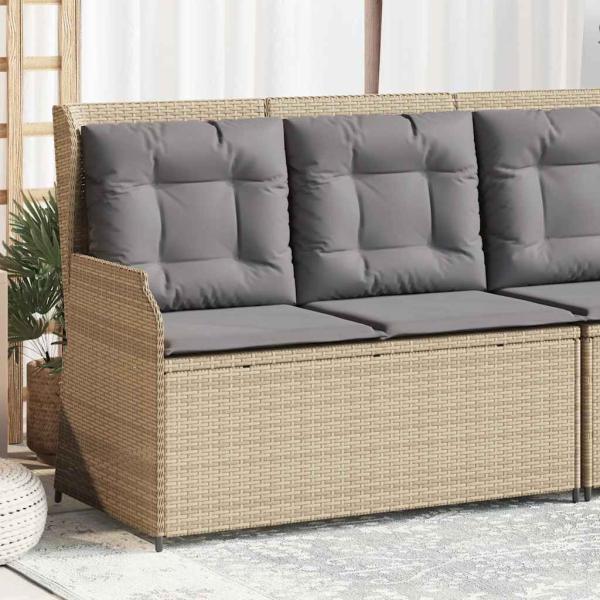 ARDEBO.de - Gartenbank Verstellbar mit Kissen Beige Poly Rattan
