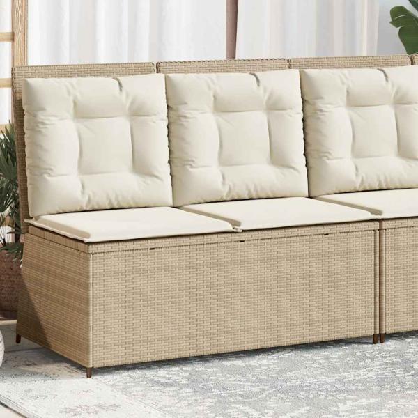 ARDEBO.de - Gartenbank Verstellbar mit Kissen Beige Poly Rattan