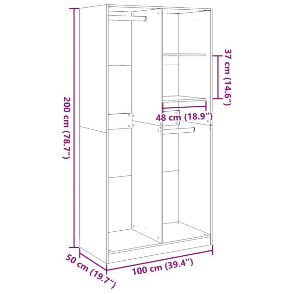 ARDEBO.de - Kleiderschrank Räuchereiche 100x50x200 cm Holzwerkstoff