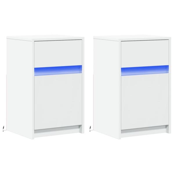 Nachttische mit LED-Leuchten 2 Stk. Weiß Holzwerkstoff