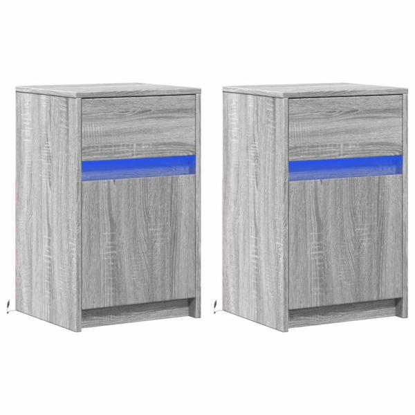 ARDEBO.de - Nachttische mit LED-Leuchten 2 Stk. Grau Sonoma Holzwerkstoff