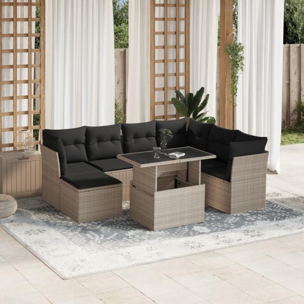 ARDEBO.de - 8-tlg. Garten-Sofagarnitur mit Kissen Hellgrau Poly Rattan