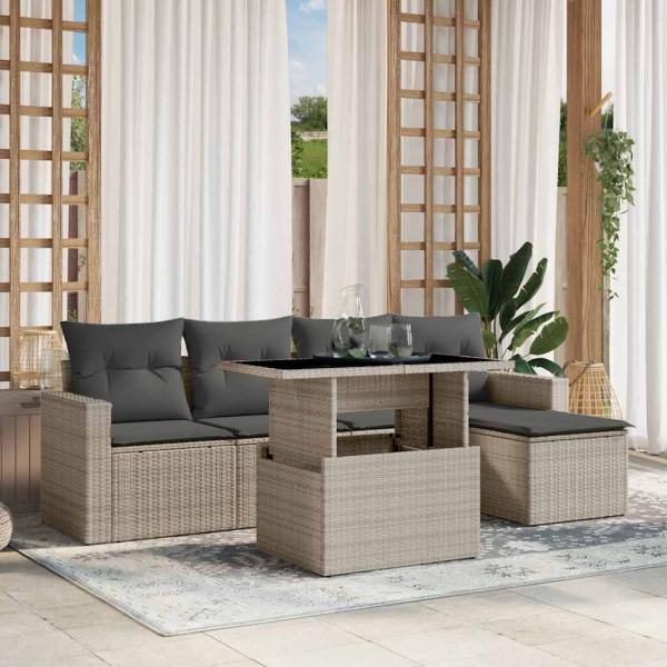 ARDEBO.de - 6-tlg. Garten-Sofagarnitur mit Kissen Hellgrau Poly Rattan