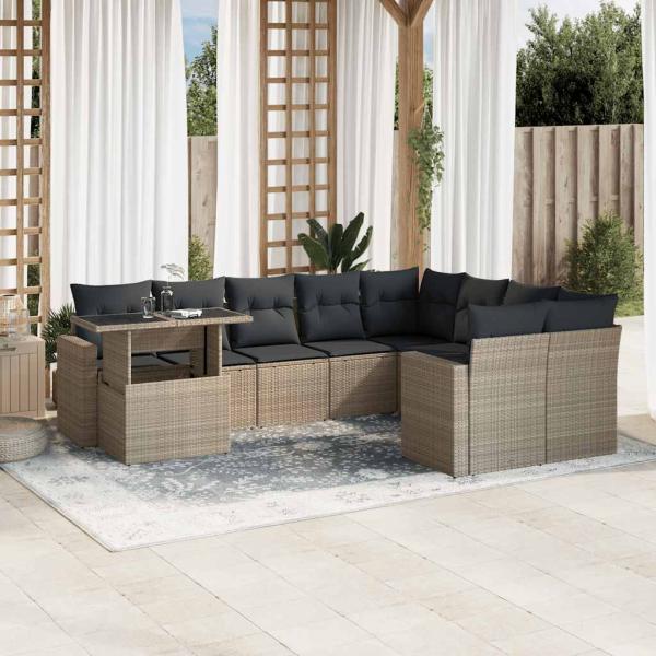 ARDEBO.de - 10-tlg. Garten-Sofagarnitur mit Kissen Hellgrau Poly Rattan