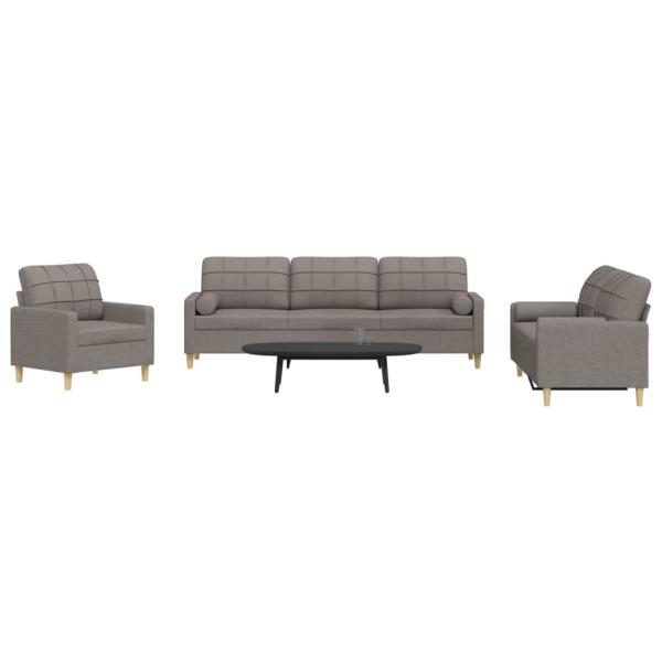 ARDEBO.de - 3-tlg. Sofagarnitur mit Dekokissen Taupe Stoff