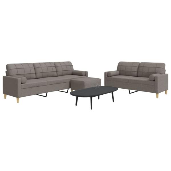 ARDEBO.de - 3-tlg. Sofagarnitur mit Fußhocker & Dekokissen Taupe Stoff