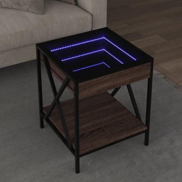 ARDEBO.de - Couchtisch mit Infinity-LED Braun Eichen-Optik 40x40x49 cm