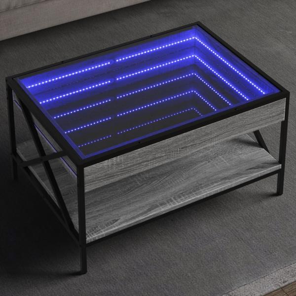 ARDEBO.de - Couchtisch mit Infinity-LED Grau Sonoma 70x50x38 cm