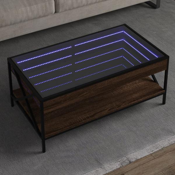 ARDEBO.de - Couchtisch mit Infinity-LED Braun Eichen-Optik 90x50x38 cm