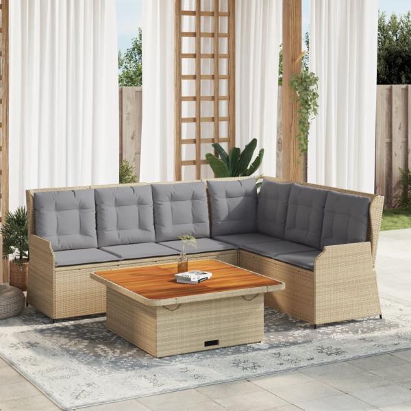 ARDEBO.de - 5-tlg. Garten-Lounge-Set mit Kissen Beige Poly Rattan