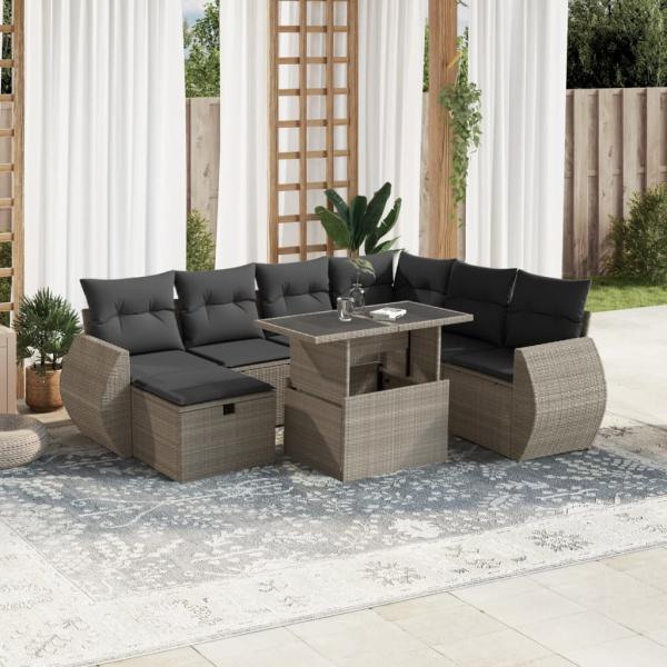 ARDEBO.de - 8-tlg. Garten-Sofagarnitur mit Kissen Hellgrau Poly Rattan