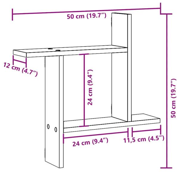 Wandregale 2 Stk. Räuchereiche 50x12x50 cm Holzwerkstoff