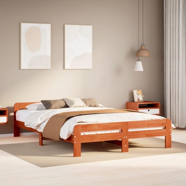 ARDEBO.de - Massivholzbett ohne Matratze Wachsbraun 150x200 cm Kiefernholz