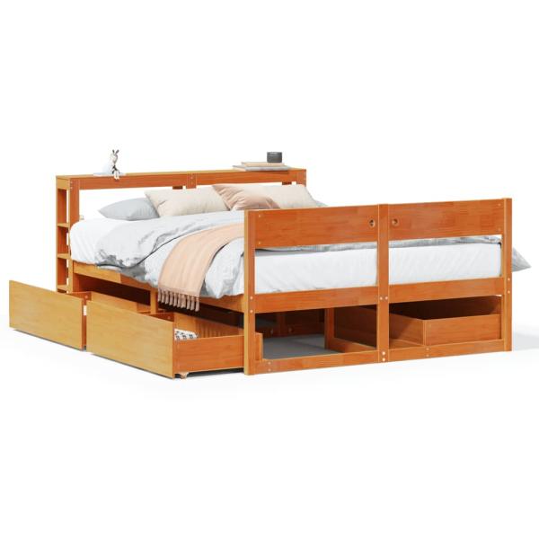 ARDEBO.de - Massivholzbett ohne Matratze Wachsbraun 135x190 cm Kiefernholz