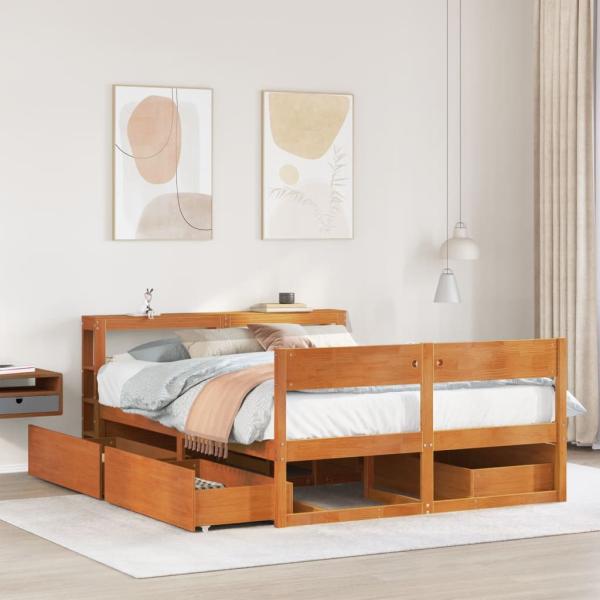 Massivholzbett ohne Matratze Wachsbraun 135x190 cm Kiefernholz