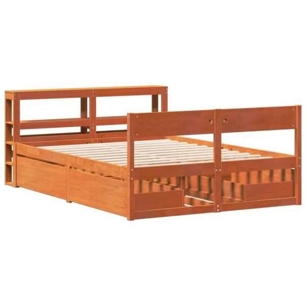 Massivholzbett ohne Matratze Wachsbraun 135x190 cm Kiefernholz
