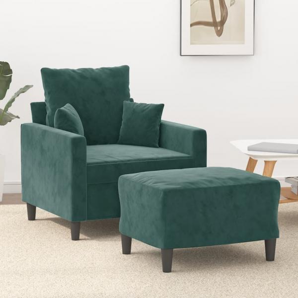 ARDEBO.de - Sessel mit Hocker Dunkelgrün 60 cm Samt