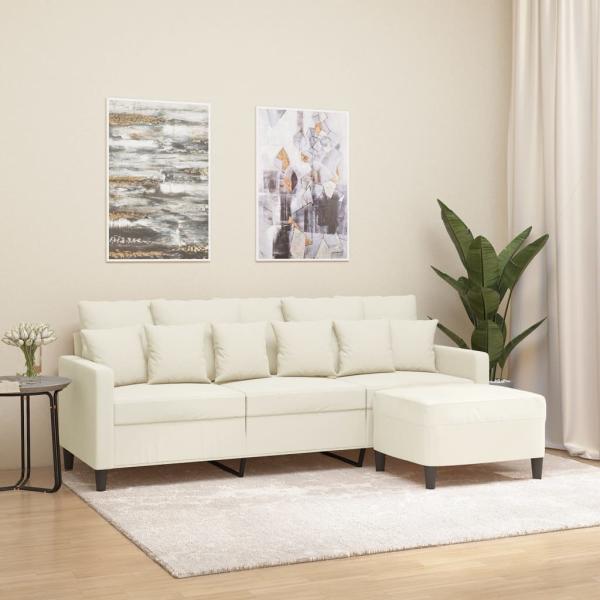 ARDEBO.de - 3-Sitzer-Sofa mit Hocker Creme 180 cm Samt