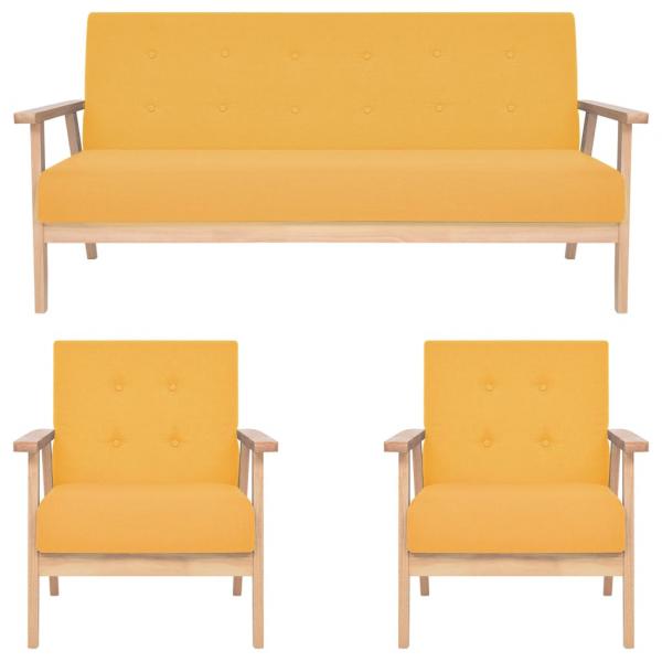ARDEBO.de - 3-tlg. Sofagarnitur Stoff Gelb